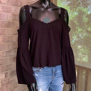 Kendall & Kylie Black Cold Shoulder Bell Sleeve Top